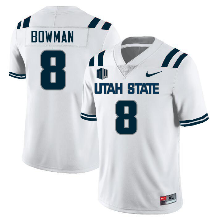 Utah State Aggies #8 Colby Bowman College Football Jerseys Stitched Sale-White